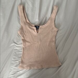 Lulu's Beige Ribbed Distressed Tank Top